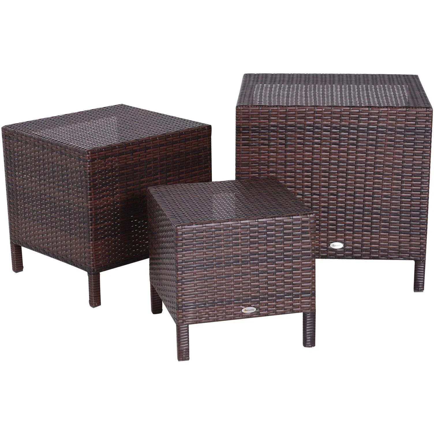 Beistelltisch 3er Set Couchtisch Gartentisch Satztisch Balkontisch Polyrattan Braun - 4
