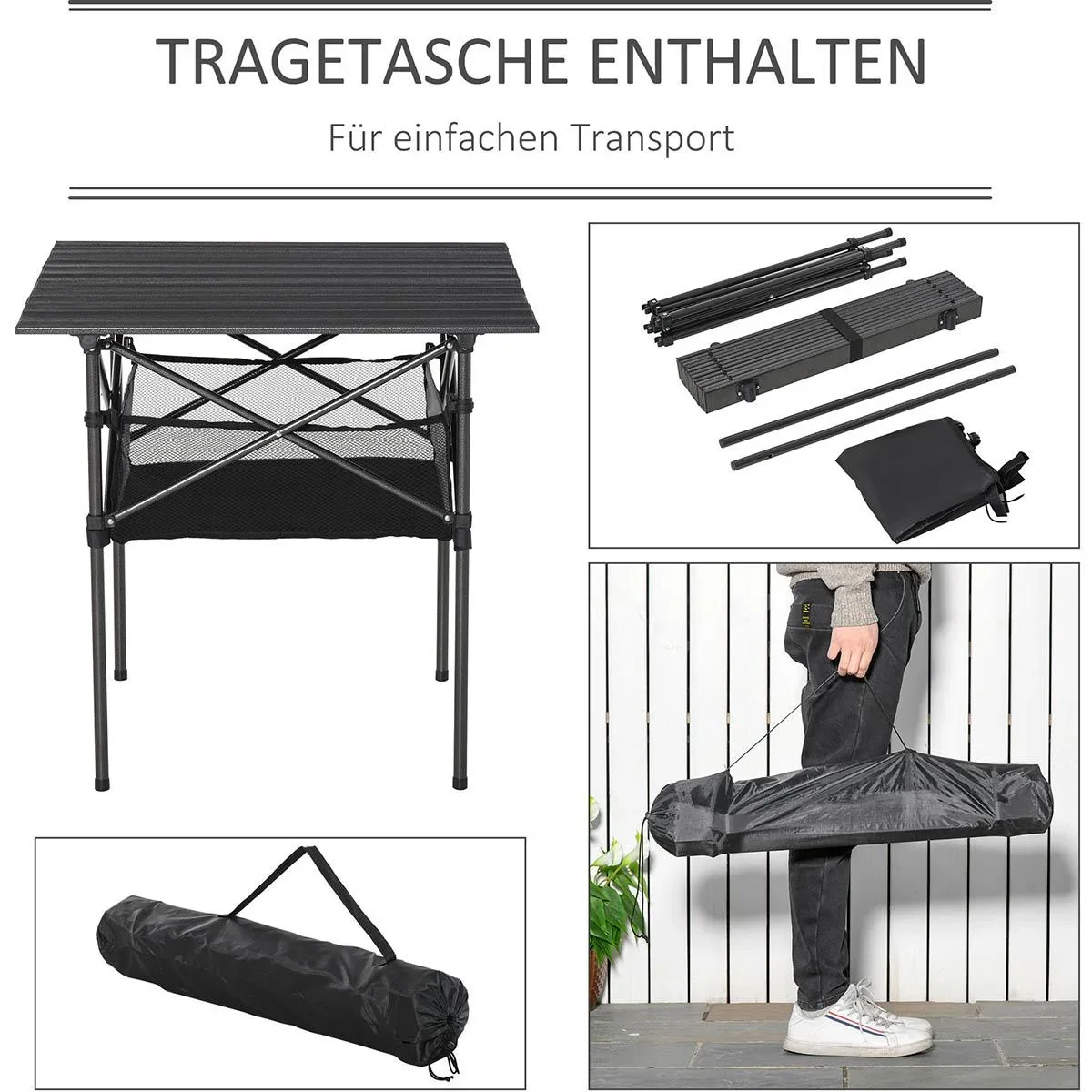 Campingtisch aus Aluminium faltbar Klapptisch Falttisch mit Netztasche tragbarer Picknicktisch für Camping Garten Party - 2