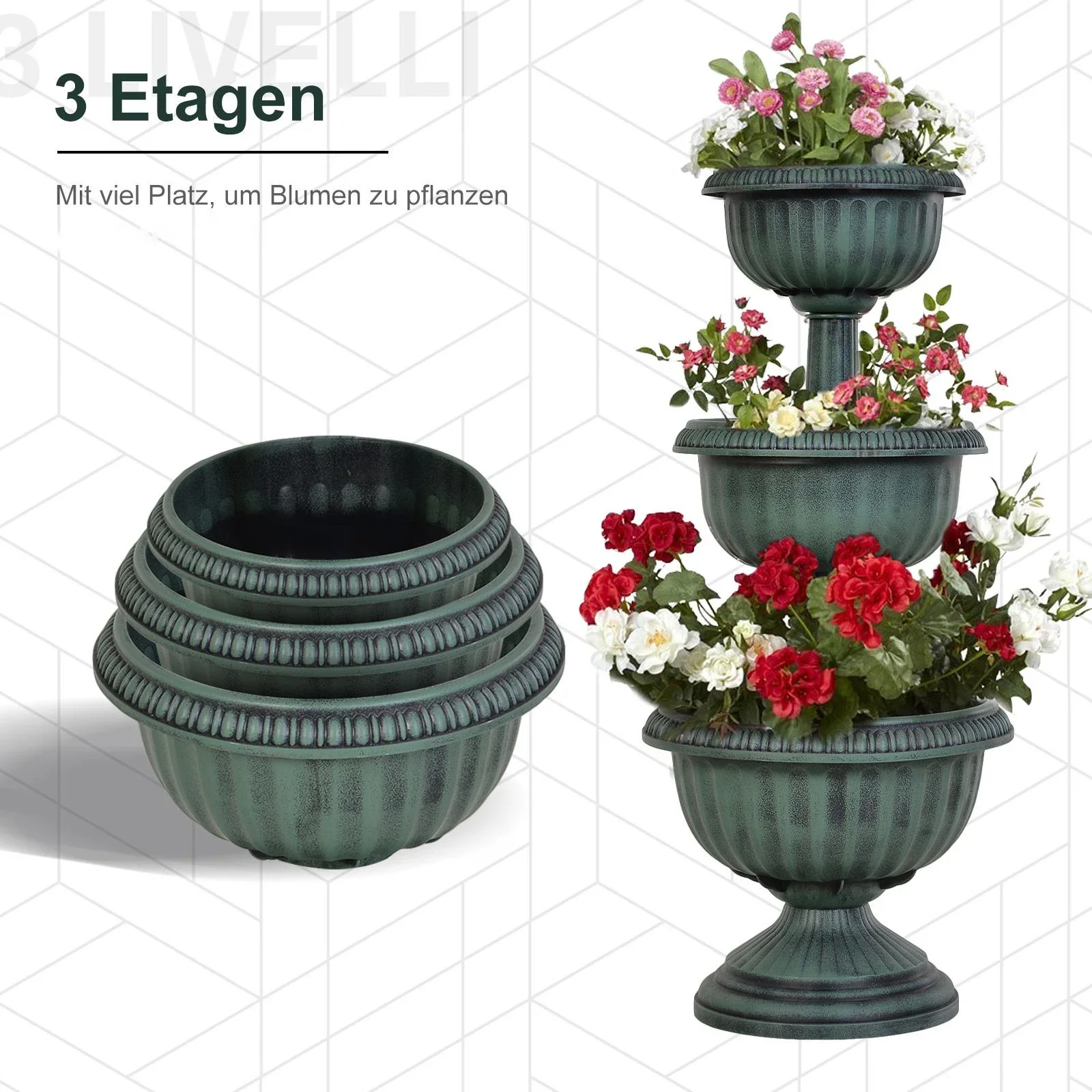 Blumenständer 3-teilig, grün - 2