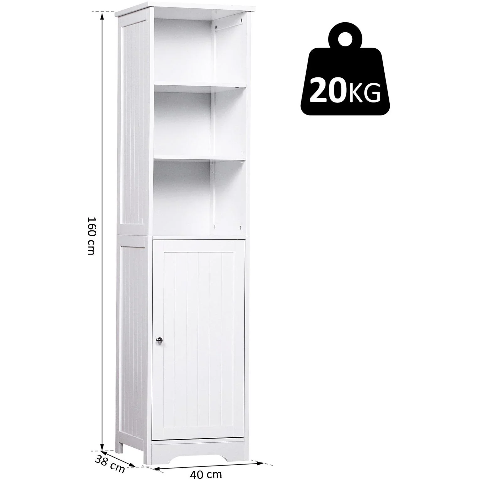 Kommode Badezimmerschrank Badschrank Badregal Standschrank verstellbare Regale Holz Weiß 40 x 38 x 160 cm - 5