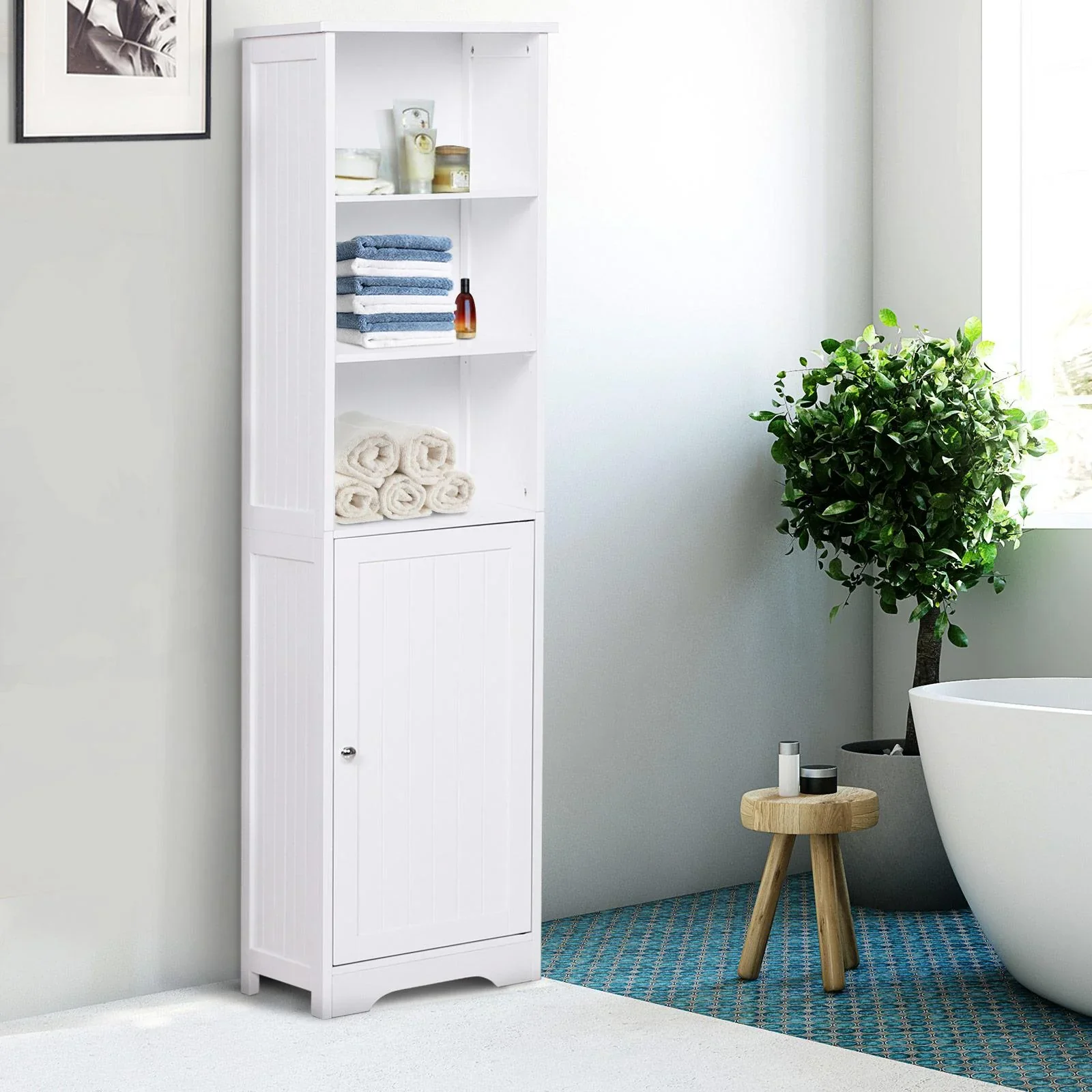 Kommode Badezimmerschrank Badschrank Badregal Standschrank verstellbare Regale Holz Weiß 40 x 38 x 160 cm - 6