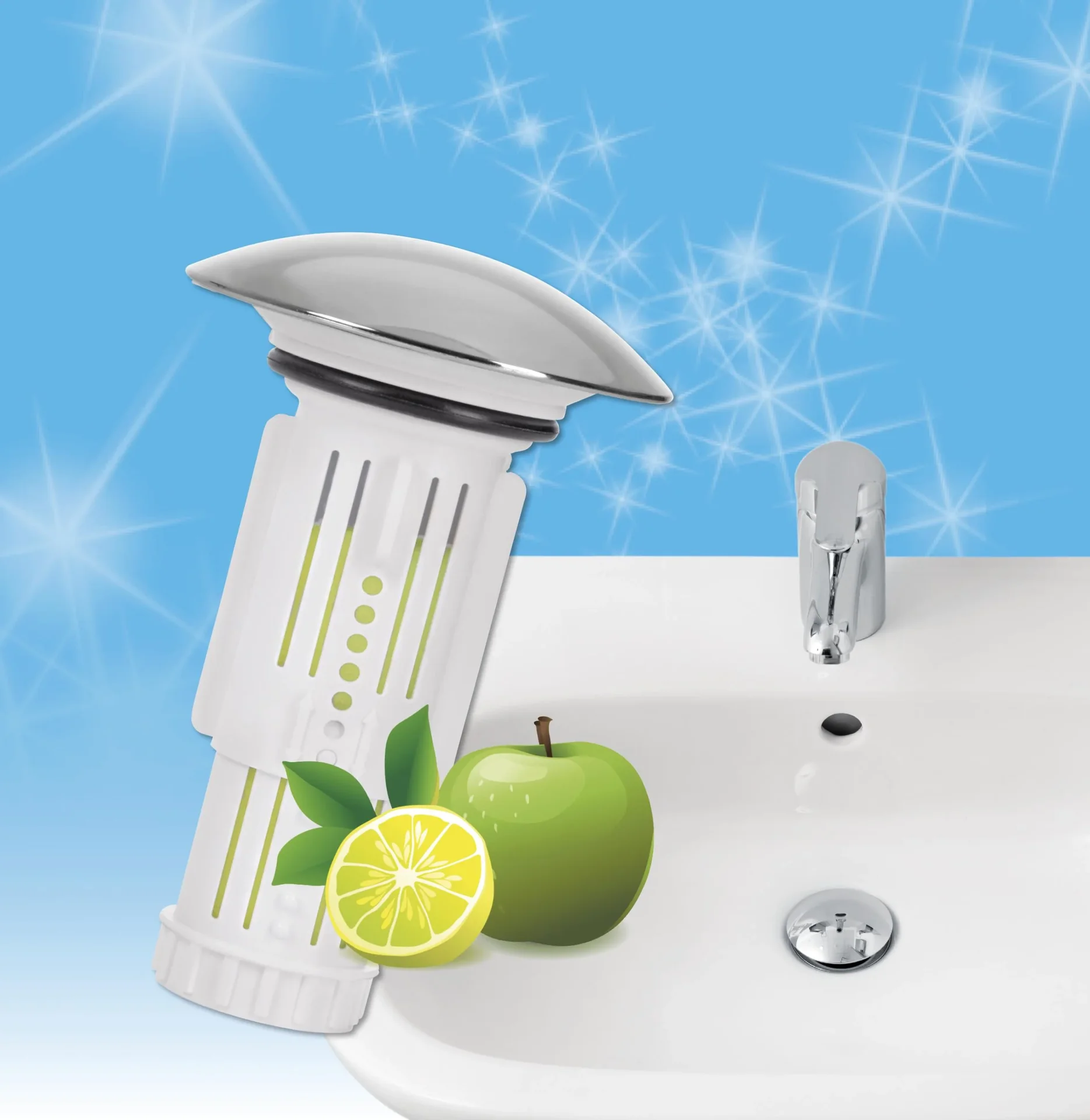 Abfluss-Fee mit Duftstein für Waschbecken, Apfel-Zitrone - 0