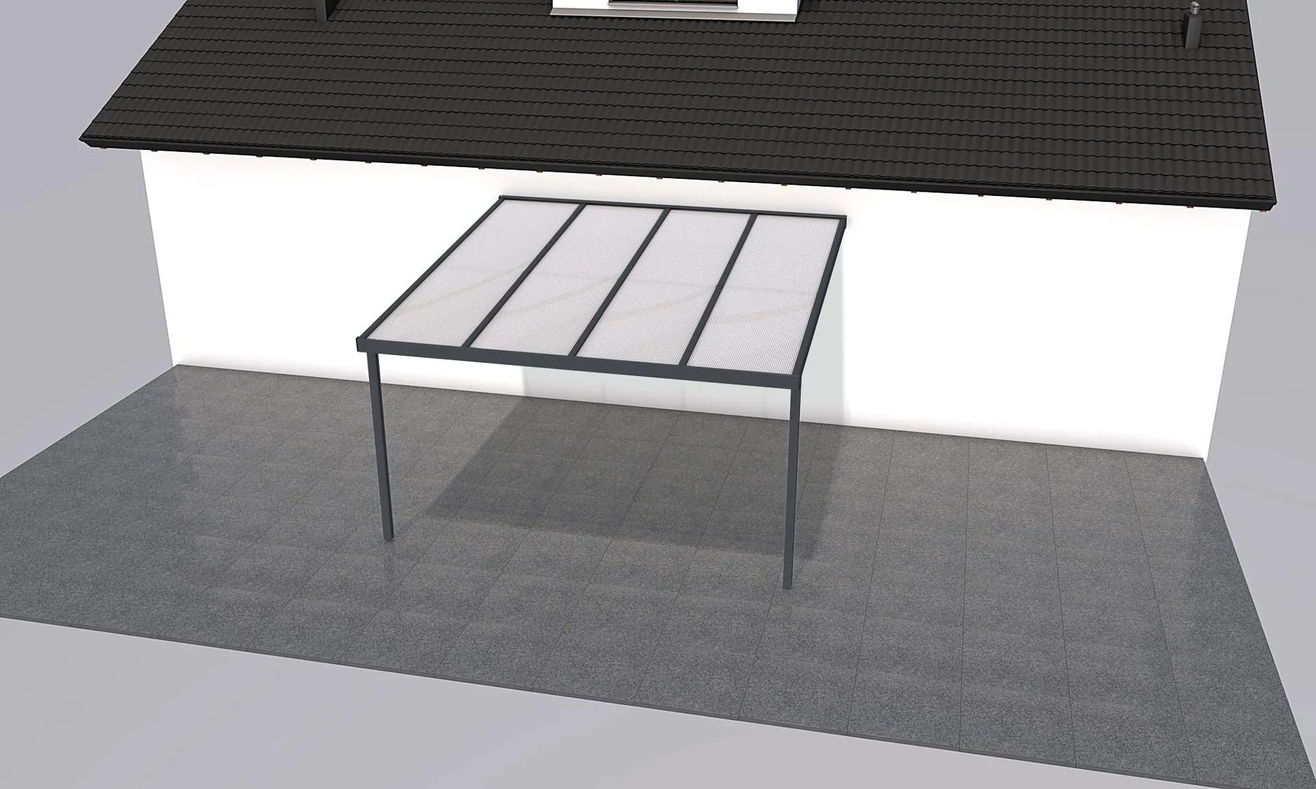 Terrassendach Premium, anthrazit, 4102 x 4060 mm - Polycarbonat Stegplatten 16 mm, weiß gestreift - 2