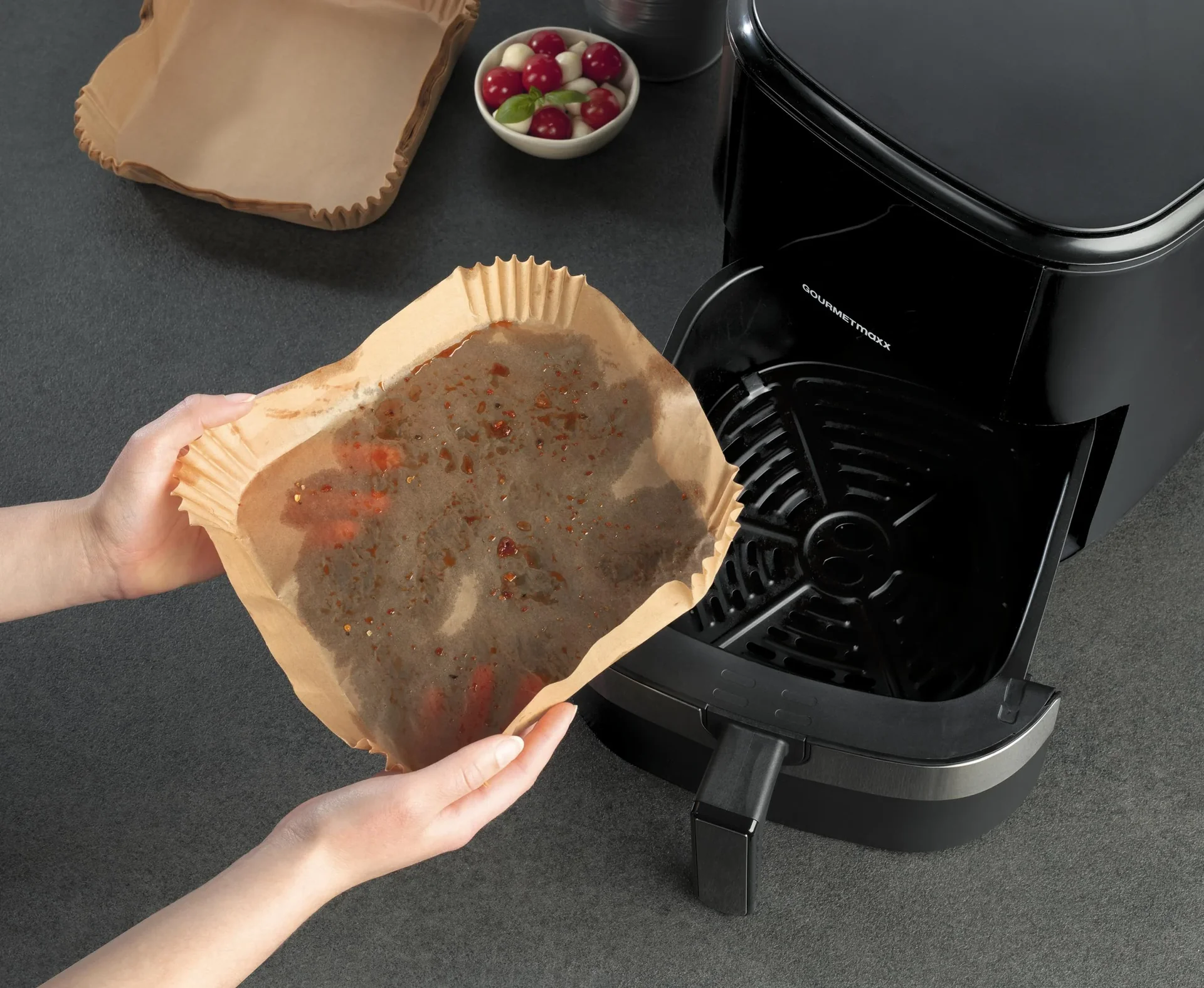 Backpapier-Schalen, 100 Stück zu 601414 Heißluft-Fritteuse Digital, 6,2 Liter, 1500 Watt - 0