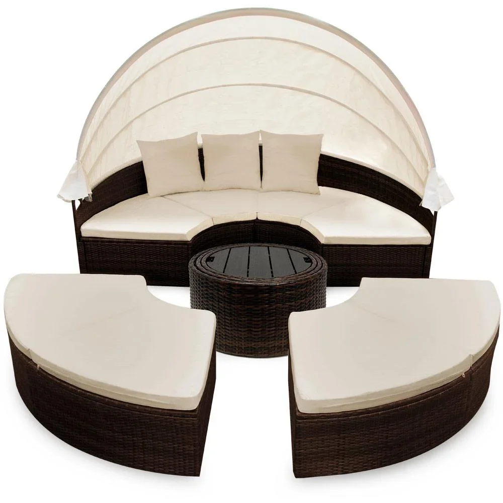 Polyrattan-Sonneninsel Ø185cm - mit WPC-Teleskop-Tisch & Kissen - 0