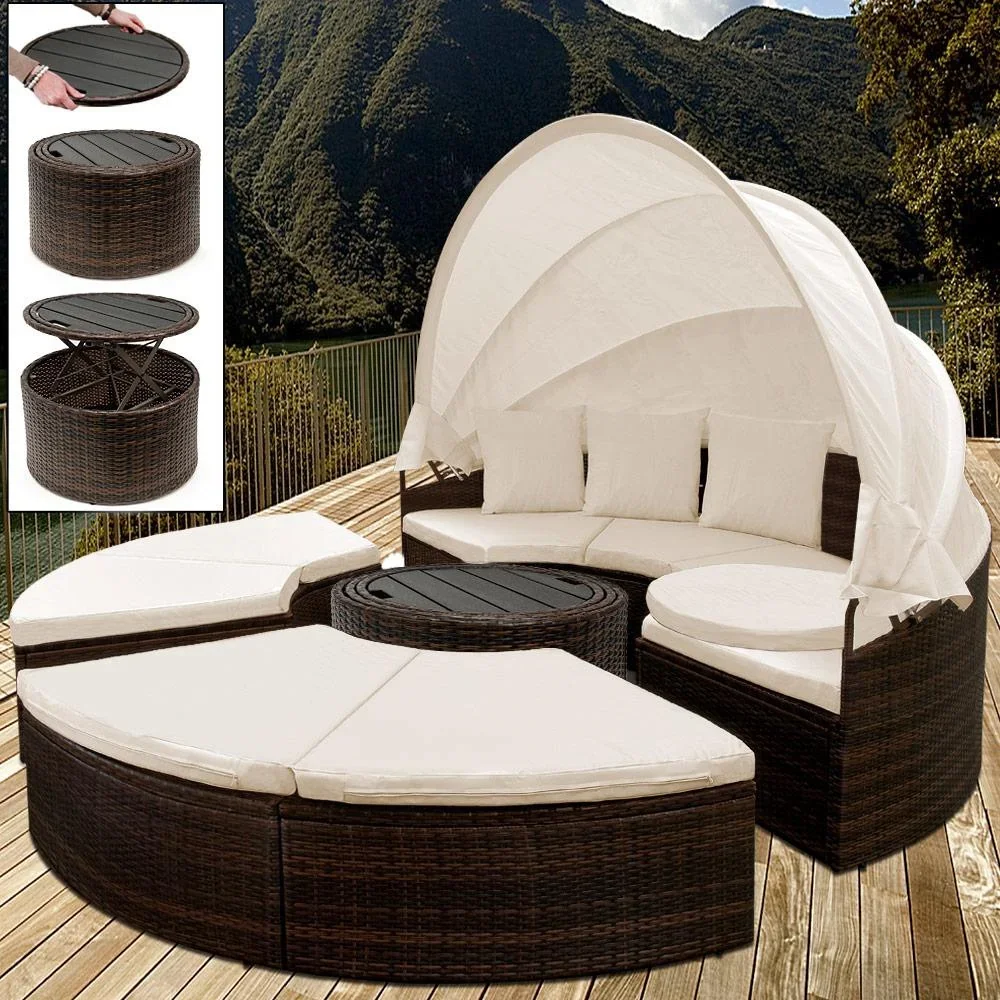 Polyrattan-Sonneninsel Ø185cm - mit WPC-Teleskop-Tisch & Kissen - 1