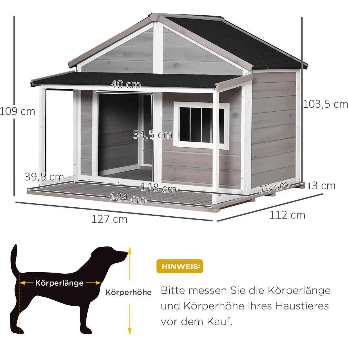 Hundehütte Country - Grau/Weiß - 127 x 112 x 109 cm - 0