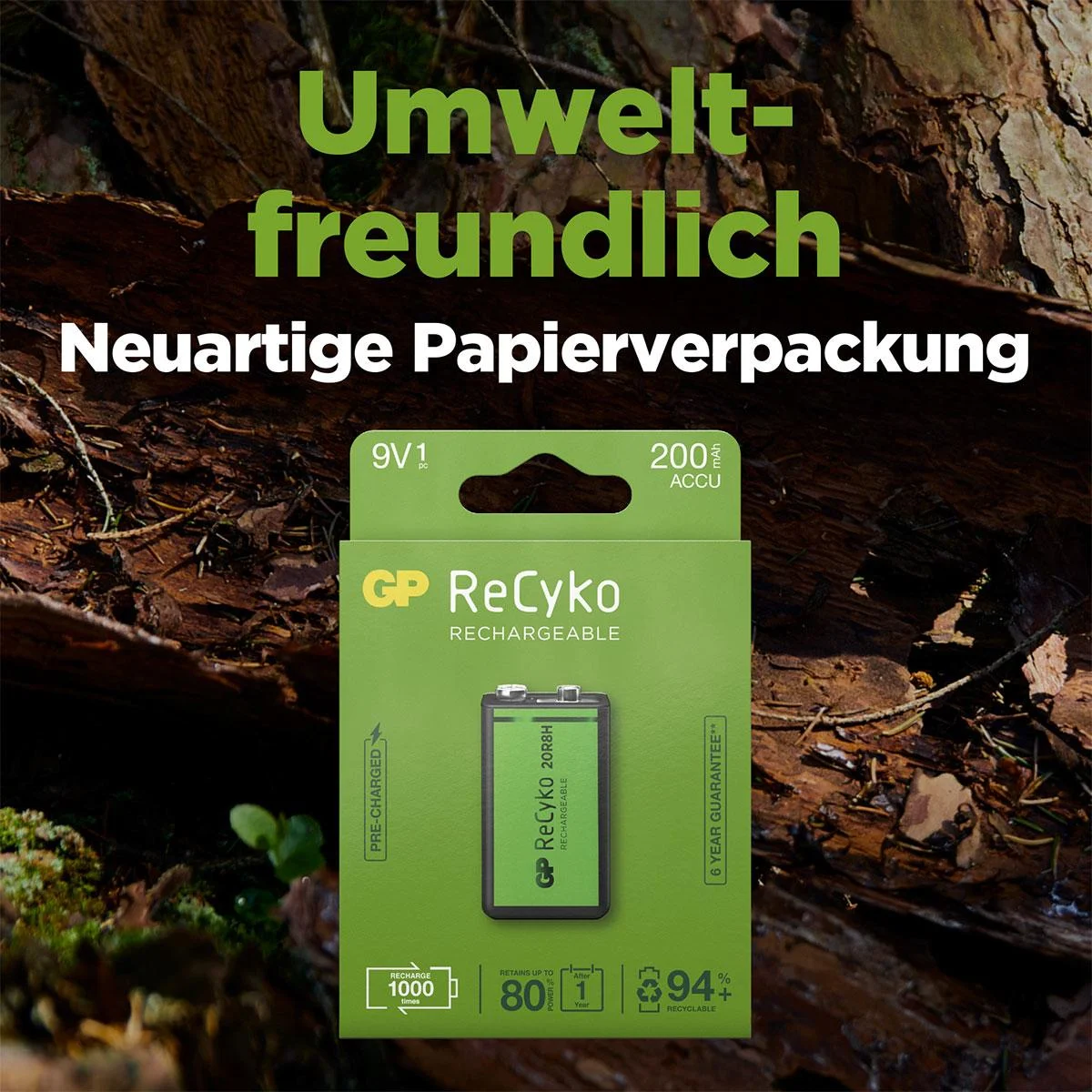 ReCyko 9V Block NiMH Akku mit 200 mAh, 1,2V - 1 Stück - 1