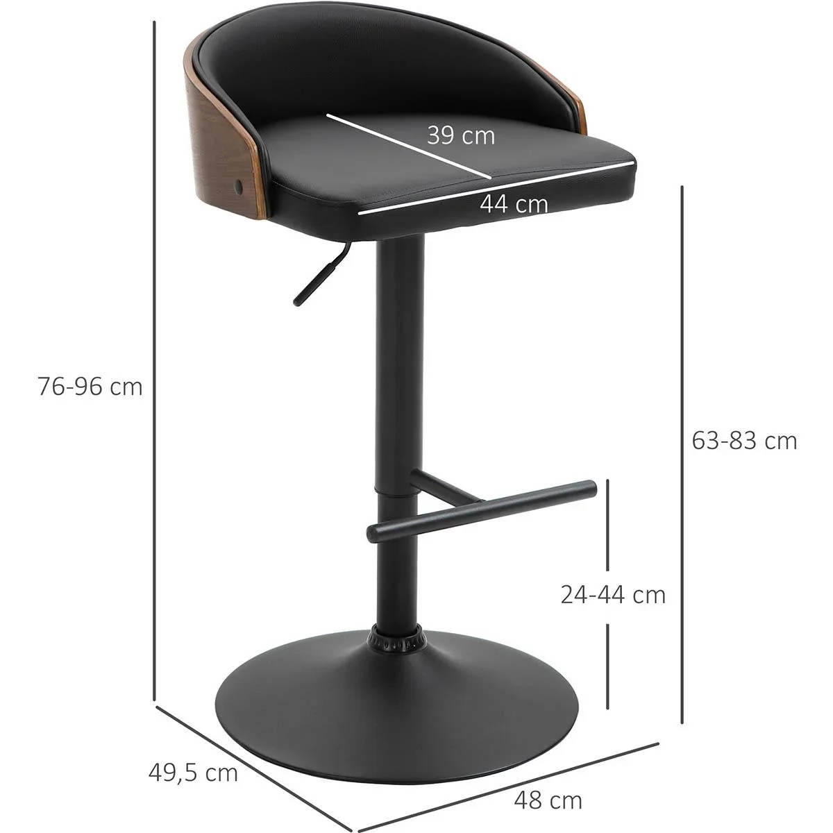 2er-Set Barhocker drehbare Barstühle mit Fußstütze Barstuhl höhenverstellbar Küchenstühle Drehstühle Kunstleder Holz Sch - 2