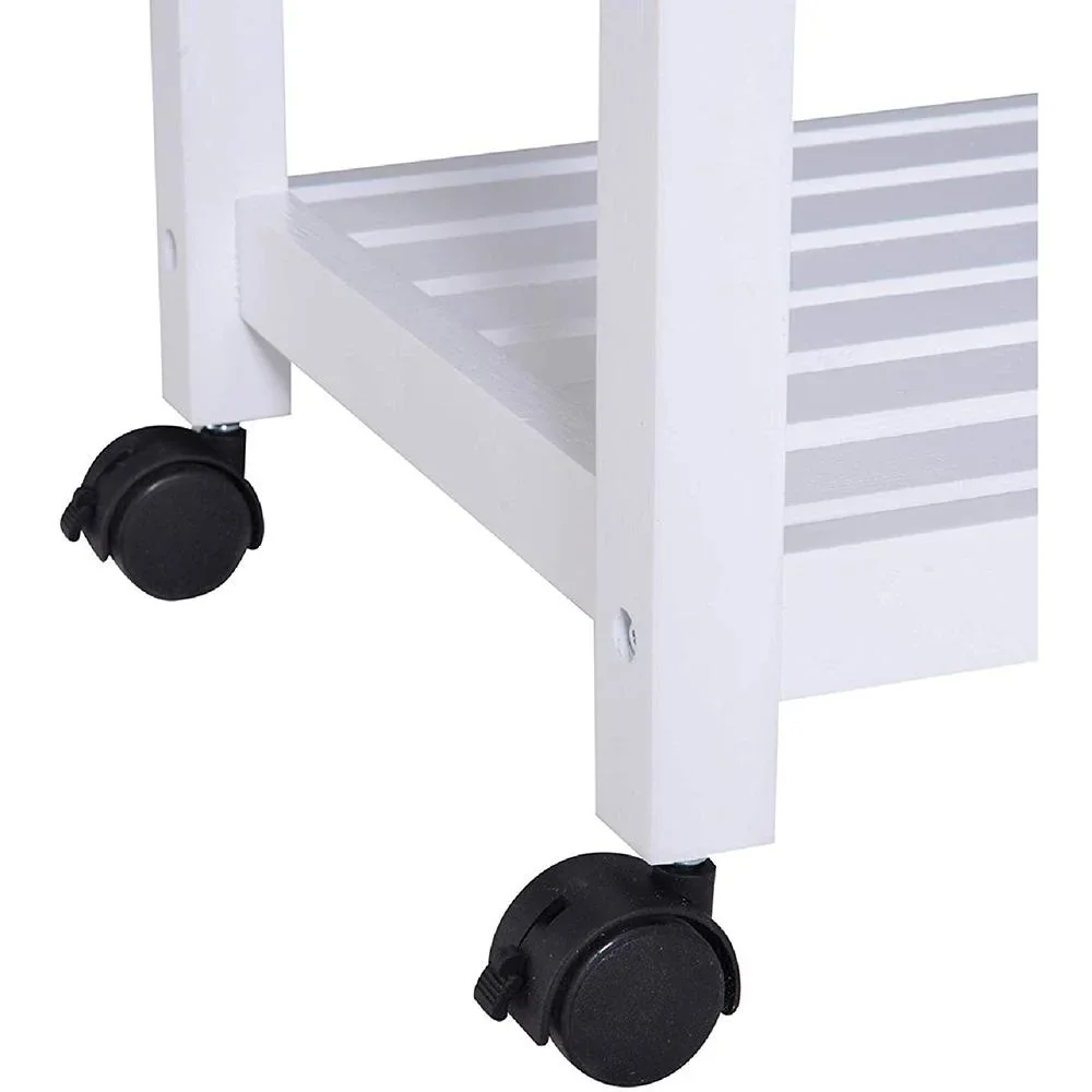 Servierwagen Küchenwagen Küchenrollwagen mit Rollen Korb Schubladen aus Holz weiß - 2