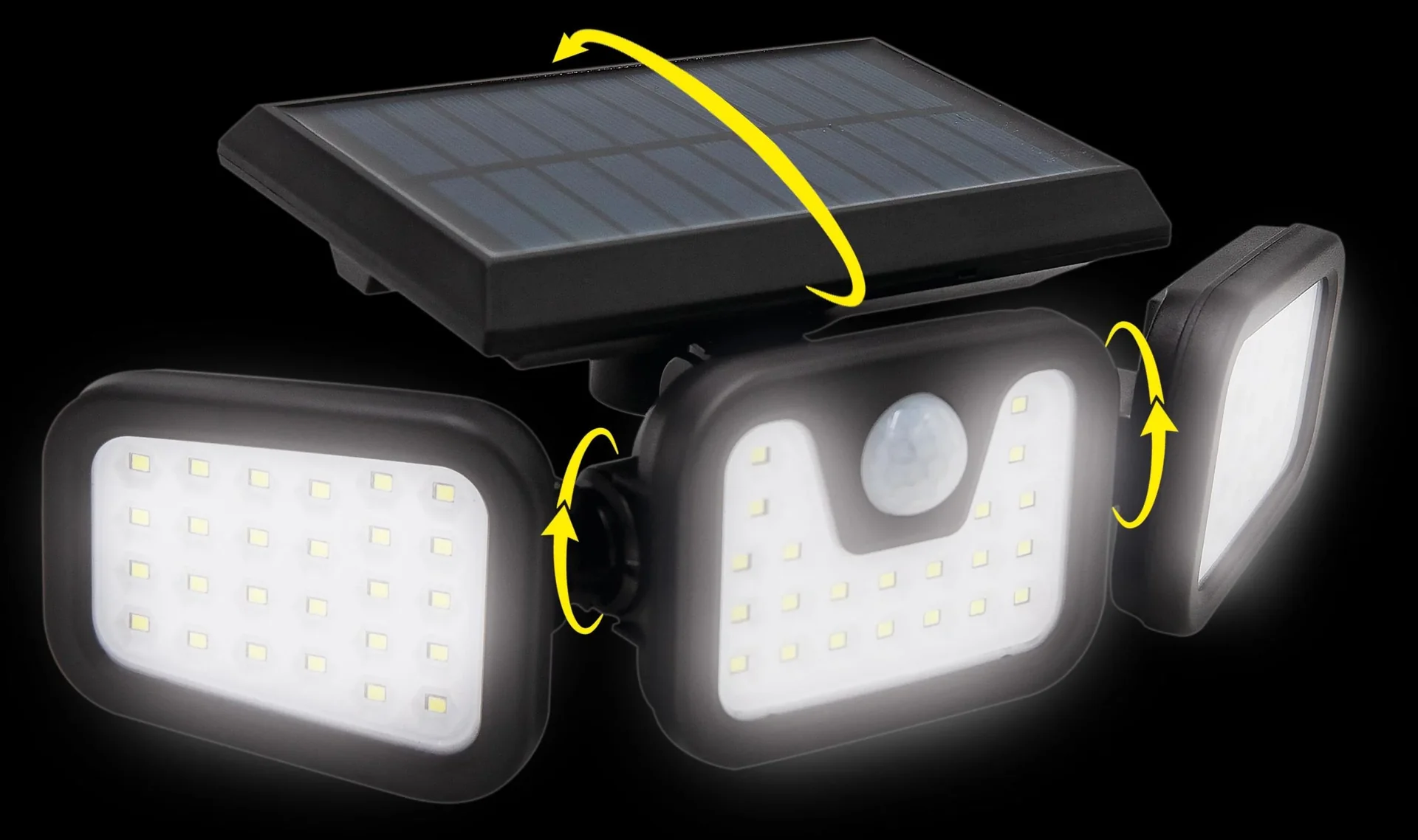 LED Solar Licht mit 3 ausrichtbaren Lichtfeldern und Bewegungsmelder - 0