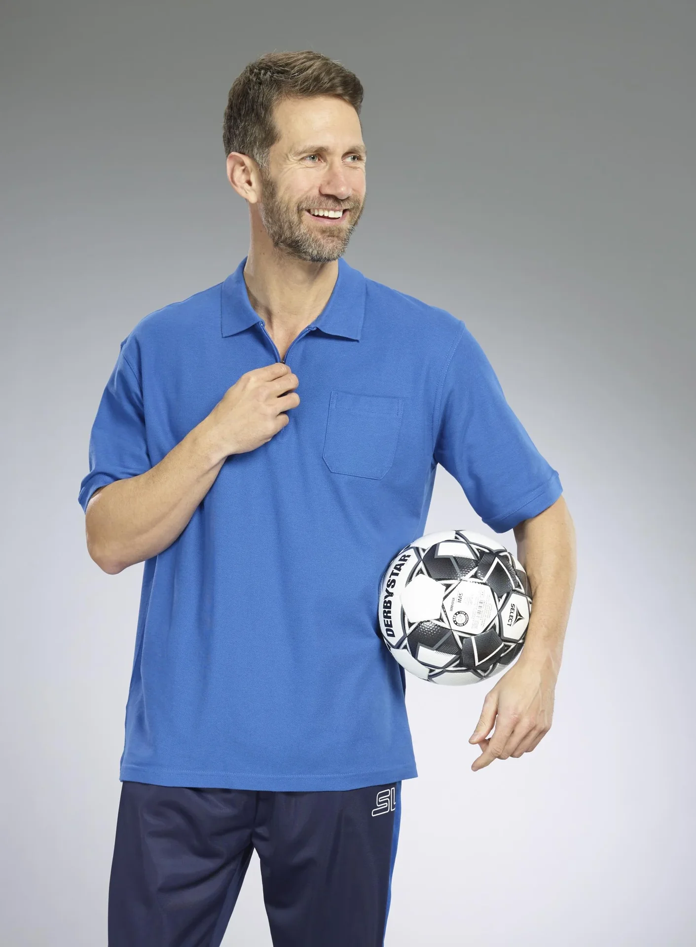 Poloshirt mit Reißverschluss, azur blau, Gr. L - 1