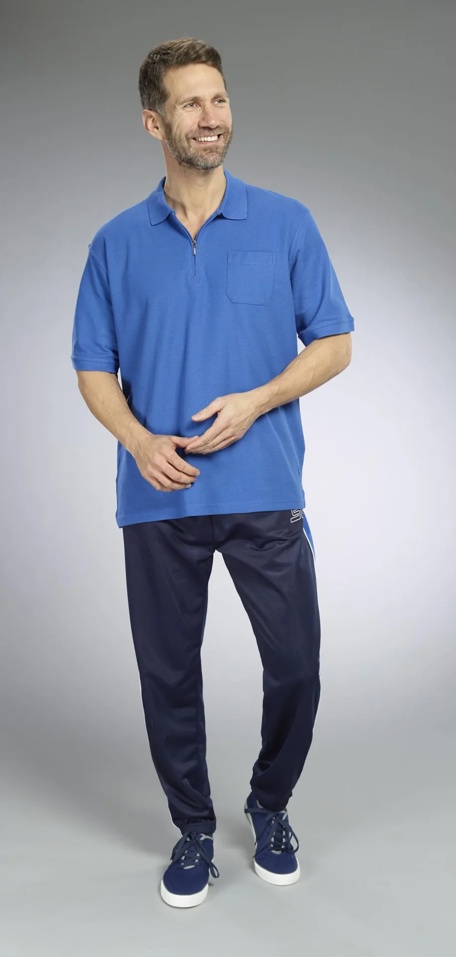 Poloshirt mit Reißverschluss, azur blau, Gr. L - 6