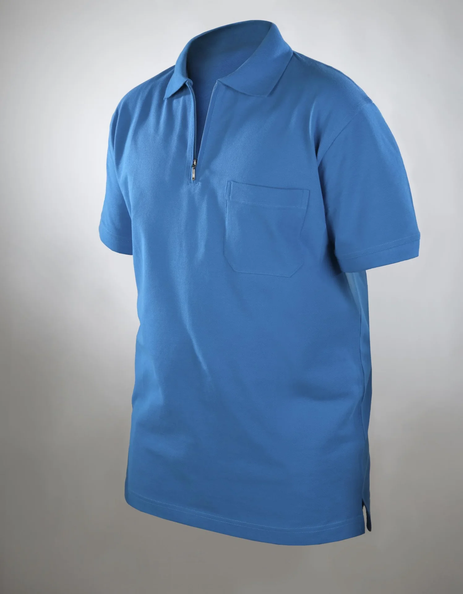 Poloshirt mit Reißverschluss, azur blau, Gr. L - 8