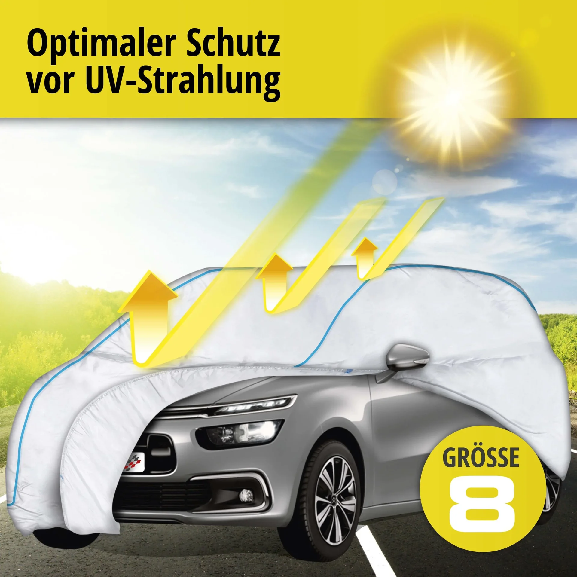 Autoabdeckplane Sun Reflect - Größe 8 - 415x172x170cm - 112g/m² - PES beschichtet - 0