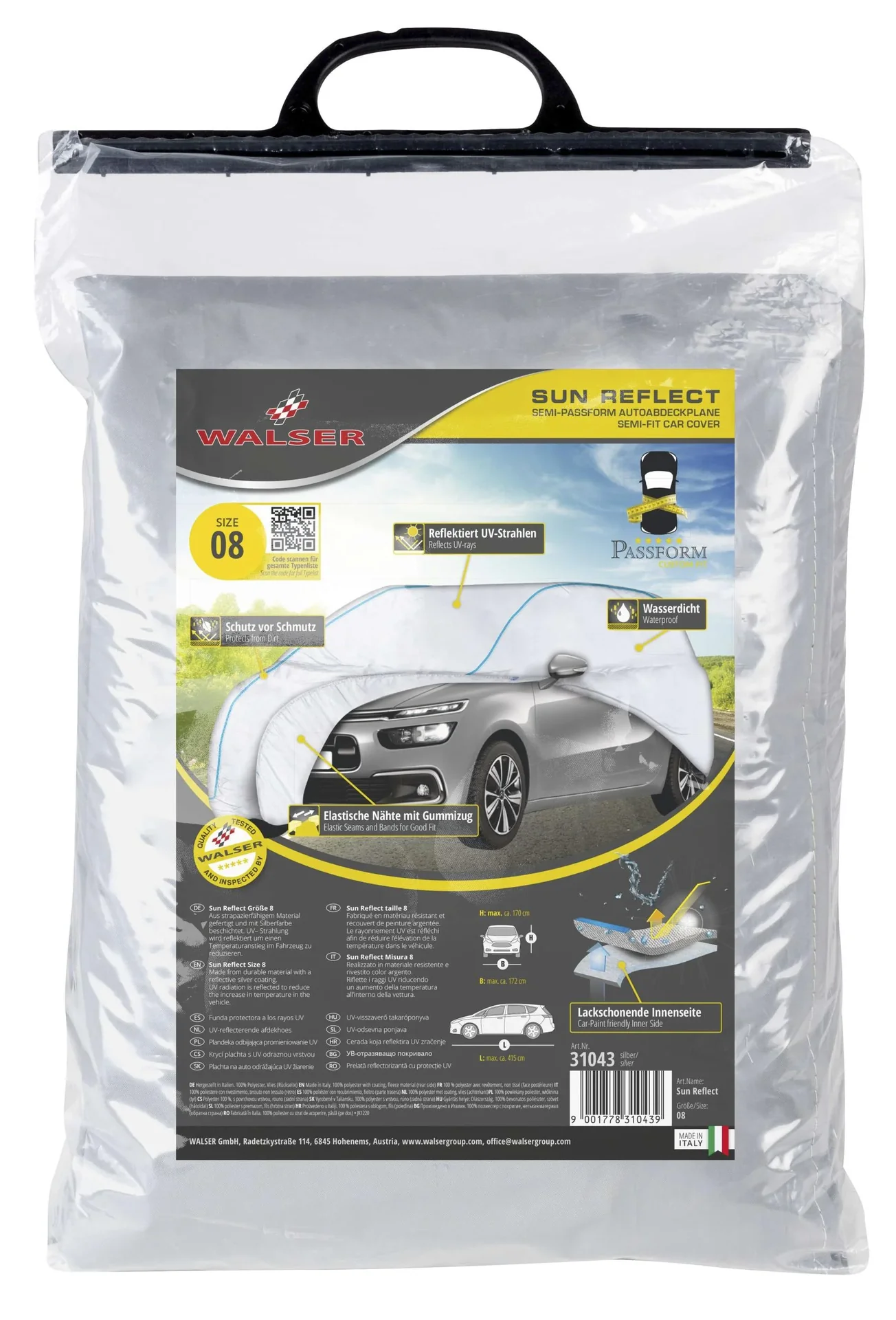 Autoabdeckplane Sun Reflect - Größe 8 - 415x172x170cm - 112g/m² - PES beschichtet - 8