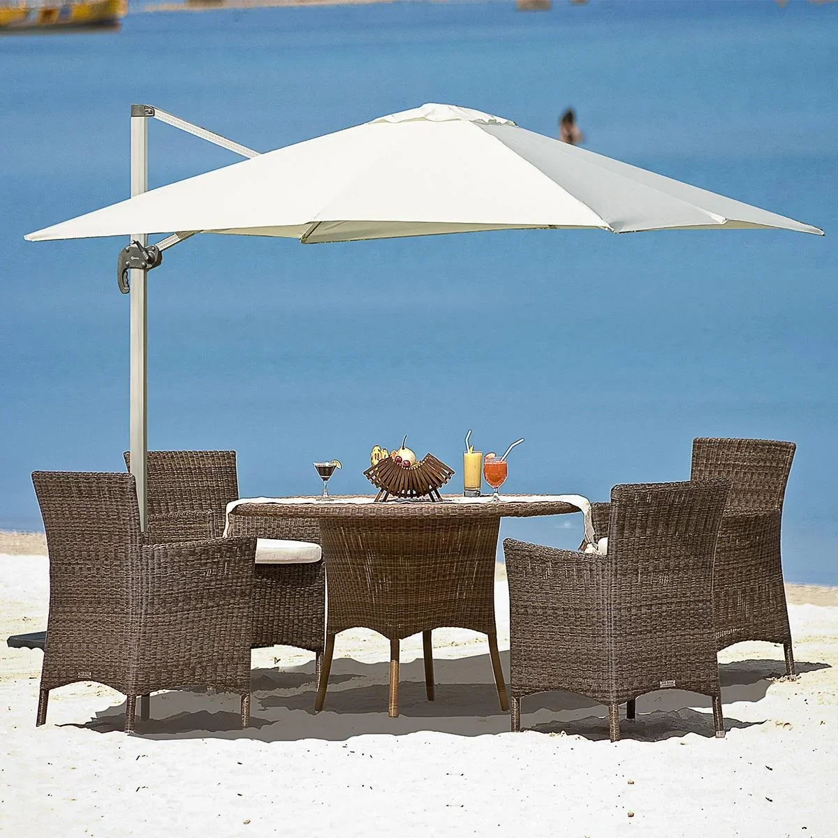 Sonnenschirm mit Handkurbel, Gartenschirm, Roma Ampelschirm, 0 60° verstellbar, 360° drehbar, Terrassenschirm, Aluminium - 1