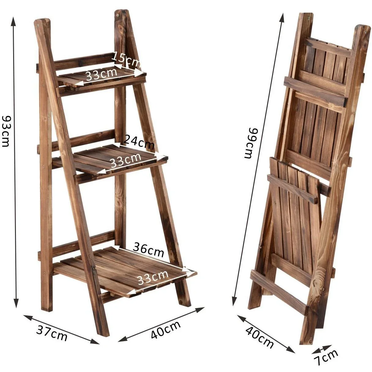 Pflanzentreppe L40 x W37 x H93cm Blumenregal 3 Stufen Tannenholz - 1