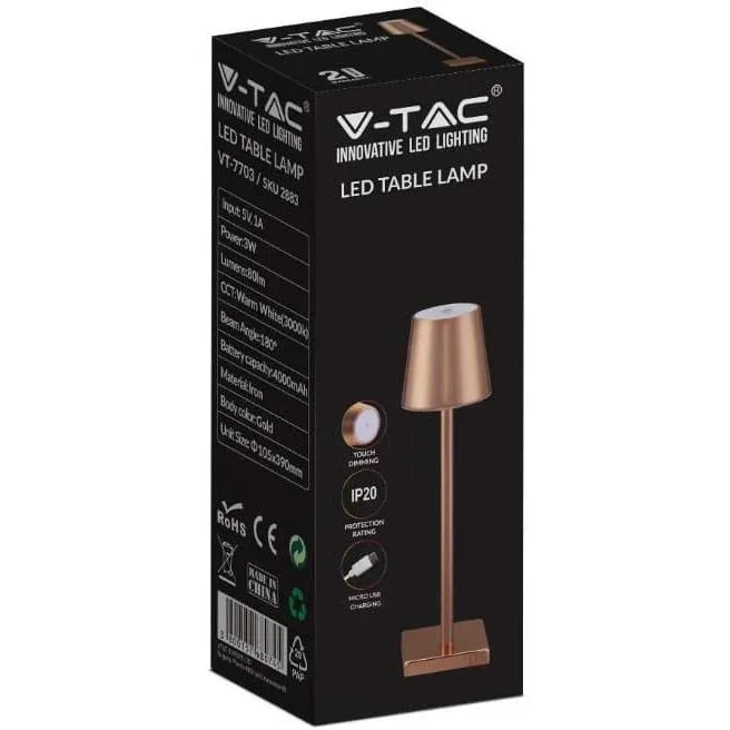 VT-7703 Tischleuchte - 4000K - Dimmbar durch Berührung - Wiederaufladbar - Gold - 6
