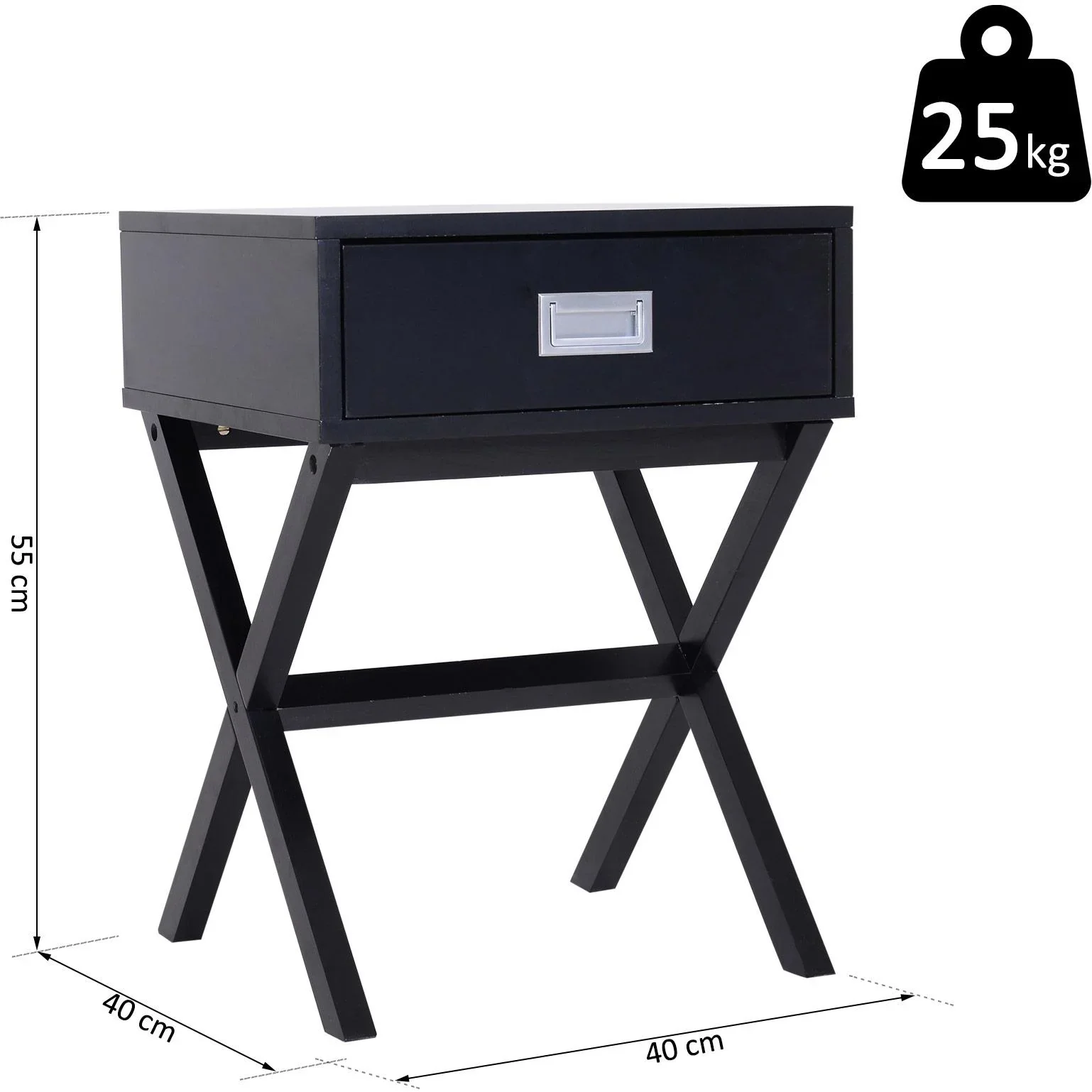 Nachttisch Nachtkommode Flurkommode mit Schublade Holz schwarz 40 x 40 x 55 cm - 0