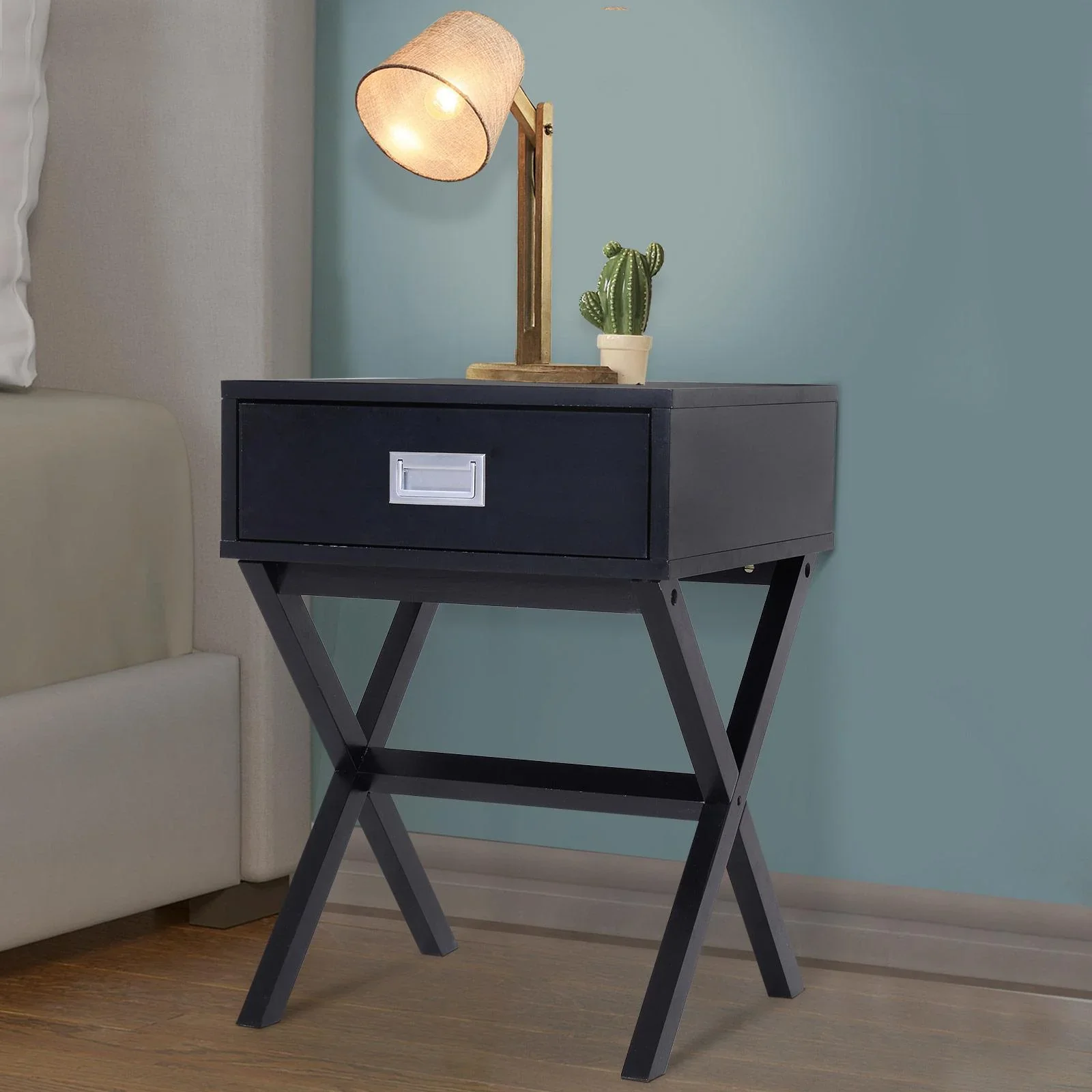 Nachttisch Nachtkommode Flurkommode mit Schublade Holz schwarz 40 x 40 x 55 cm - 5