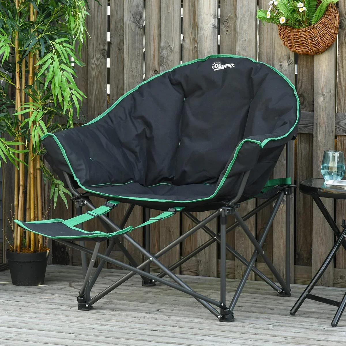 Campingstuhl mit Fußstütze schwarz, grün - 4