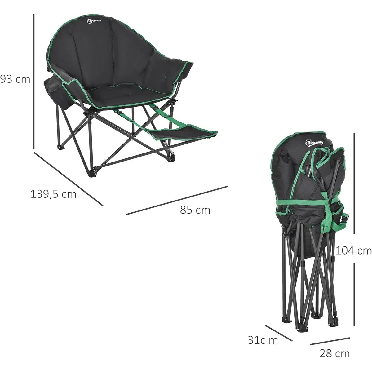 Campingstuhl mit Fußstütze schwarz, grün - 5