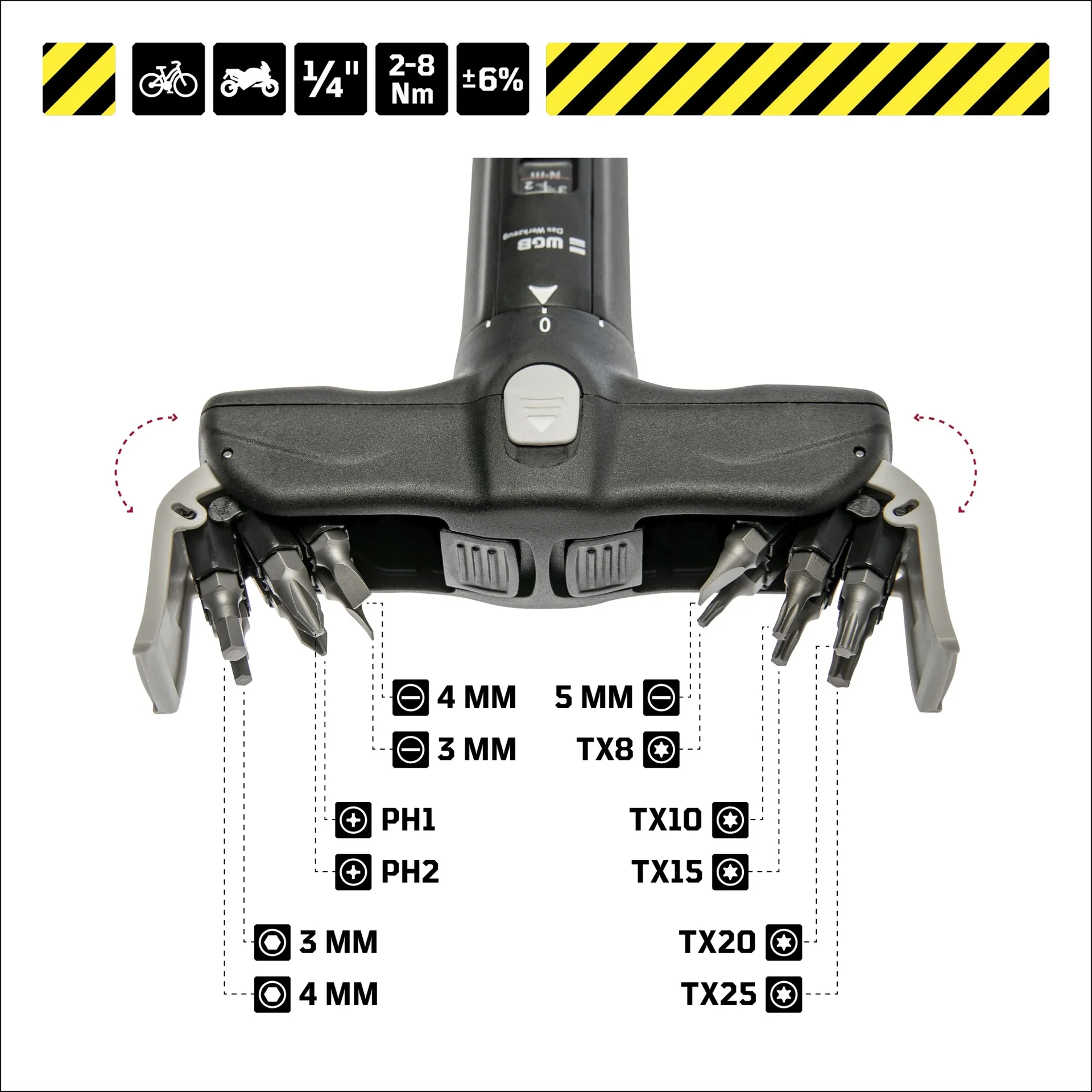 Drehmomentschraubendreher 1/4", 2 - 8 Nm mit T-Griff - 12 teilig - 2