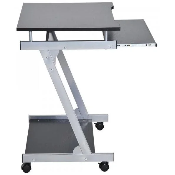 Schreibtisch Computertisch Bürotisch Rollbar mit Tastaturauszug Spanplatte, Stahl Schwarz - 2