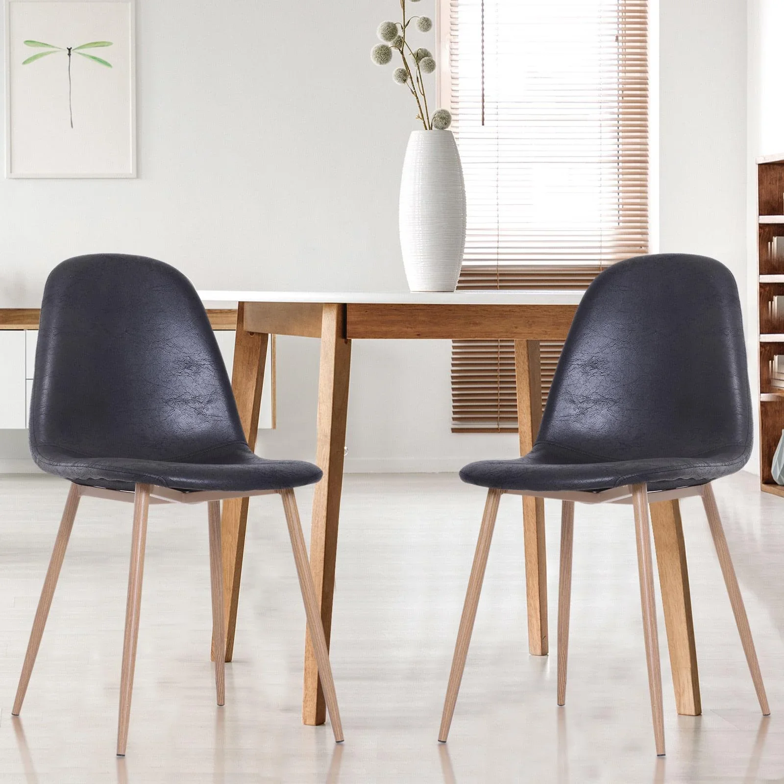 2er-Set Esszimmerstuhl Küchenstuhl mit Rückenlehne Kunstwildleder Sessel Schwarz - 0