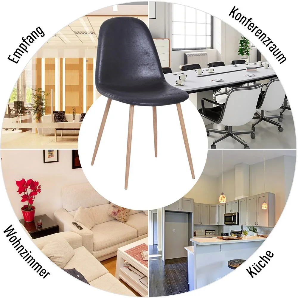 2er-Set Esszimmerstuhl Küchenstuhl mit Rückenlehne Kunstwildleder Sessel Schwarz - 1