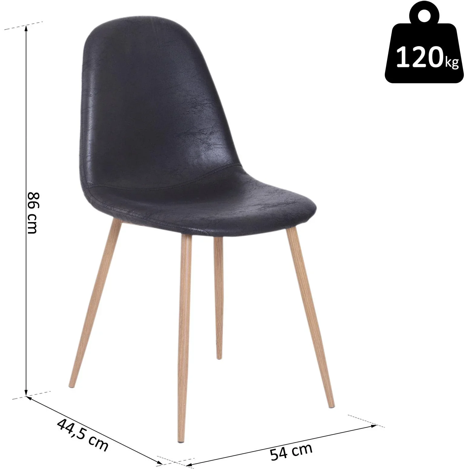 2er-Set Esszimmerstuhl Küchenstuhl mit Rückenlehne Kunstwildleder Sessel Schwarz - 2