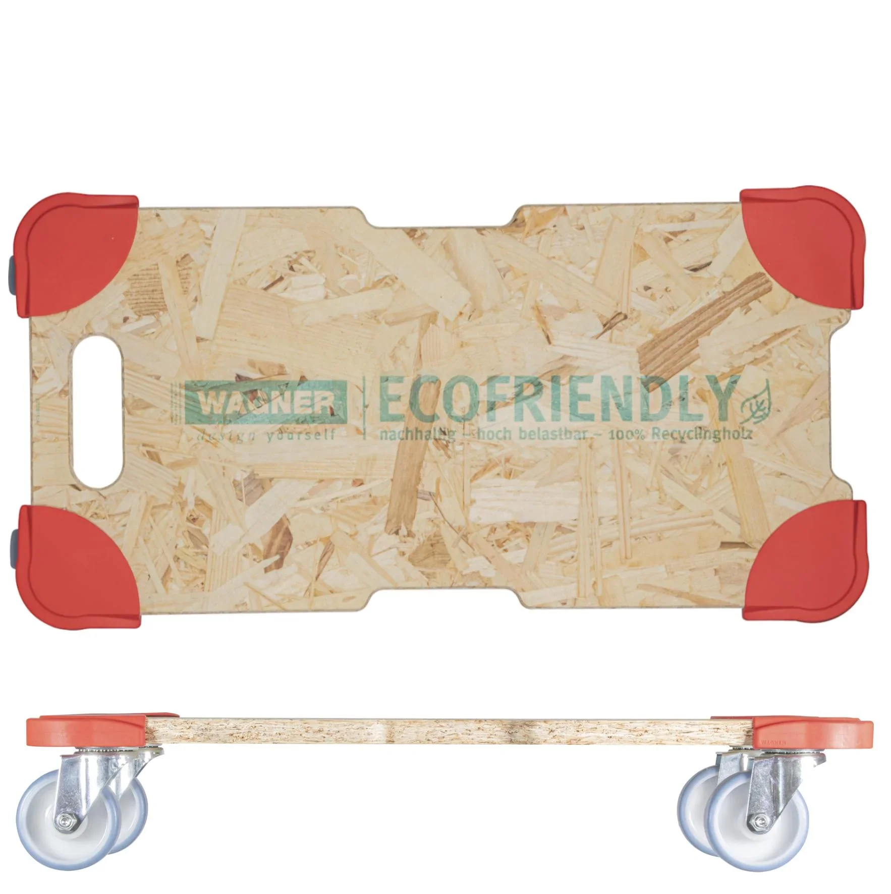 Transporthilfe MM 1322, 59 x 29 x 11 cm, softe Rollen Ø 75 mm, Gleitlager, OSB Platte, CO2-neutral, Tragkraft 250 kg - 2