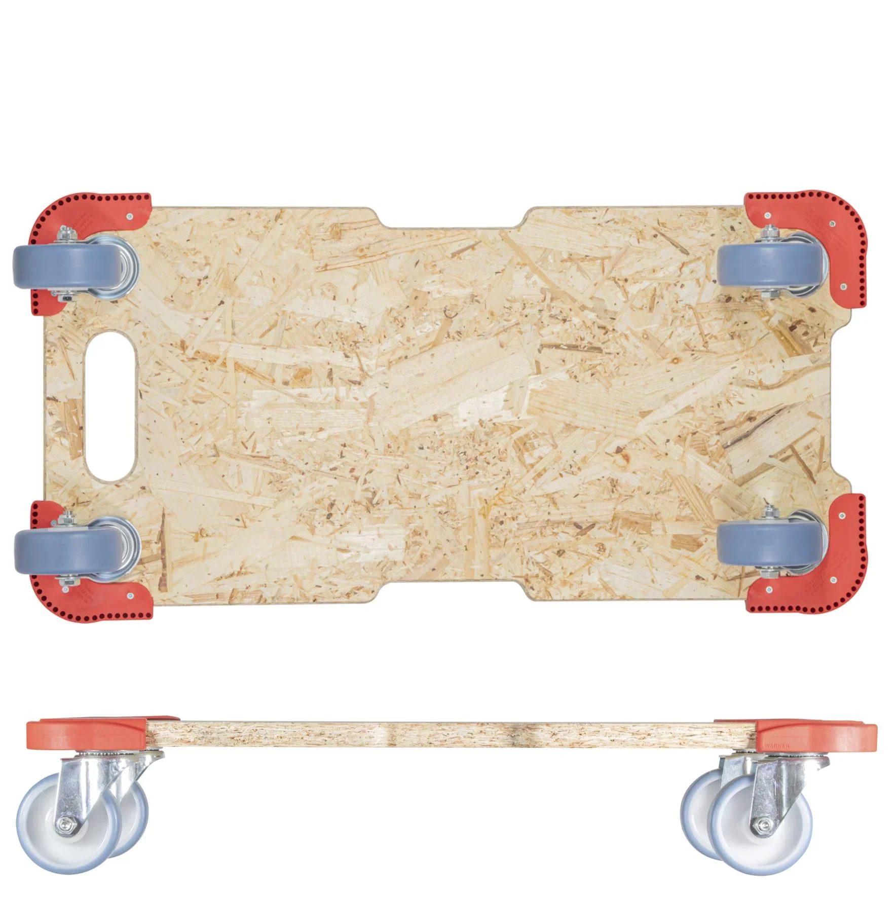 Transporthilfe MM 1322, 59 x 29 x 11 cm, softe Rollen Ø 75 mm, Gleitlager, OSB Platte, CO2-neutral, Tragkraft 250 kg - 4
