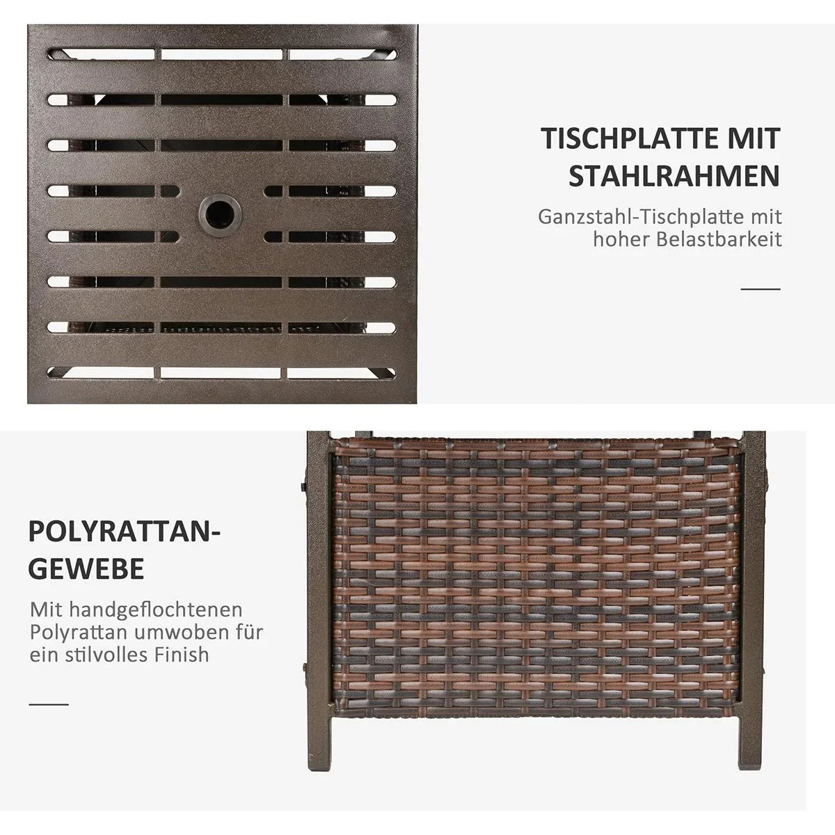 Gartentisch mit Schirmloch braun - 7