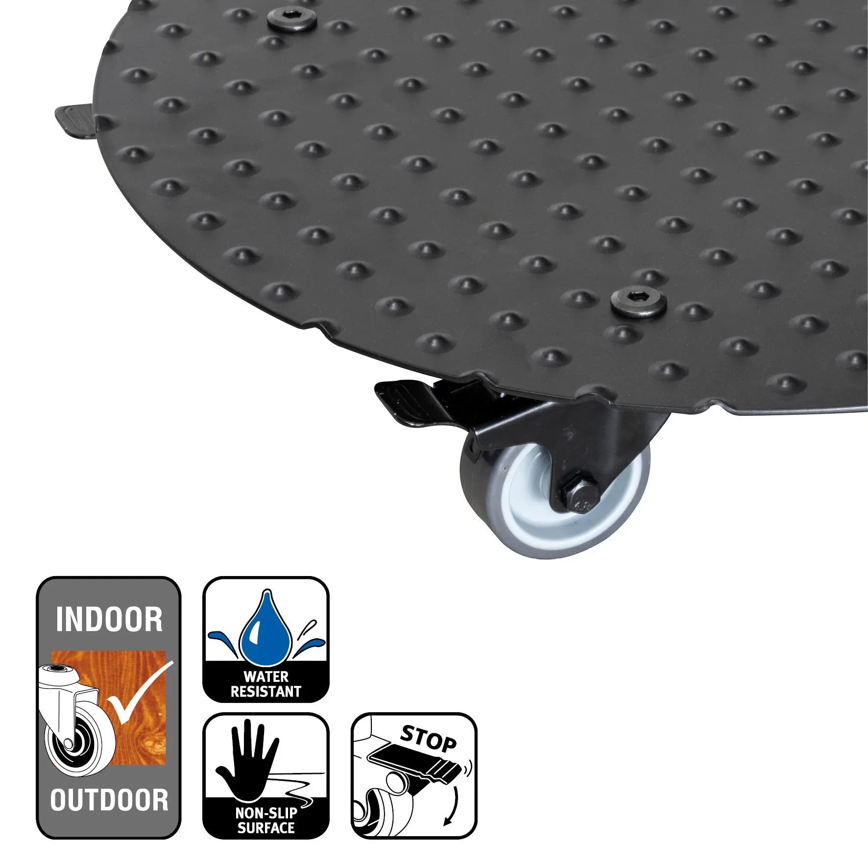 Multi Roller MR 7006, Ø 38 x 7,5 cm, softe Rollen Ø 50 mm, Gleitlager, 2 Bremsen, Alu Riffelblech, Tragkraft 150 kg - 4