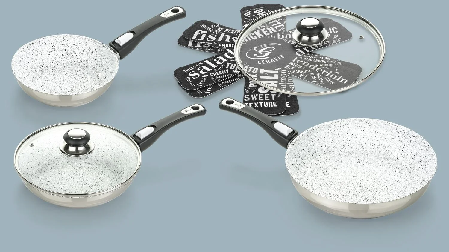 Pfannen-Set Cerafit Mont Blanc mit Klick-Griff, 7-teilig - Edelstahlpfannen mit Keramik Spezial-Antihaftbeschichtung - 1