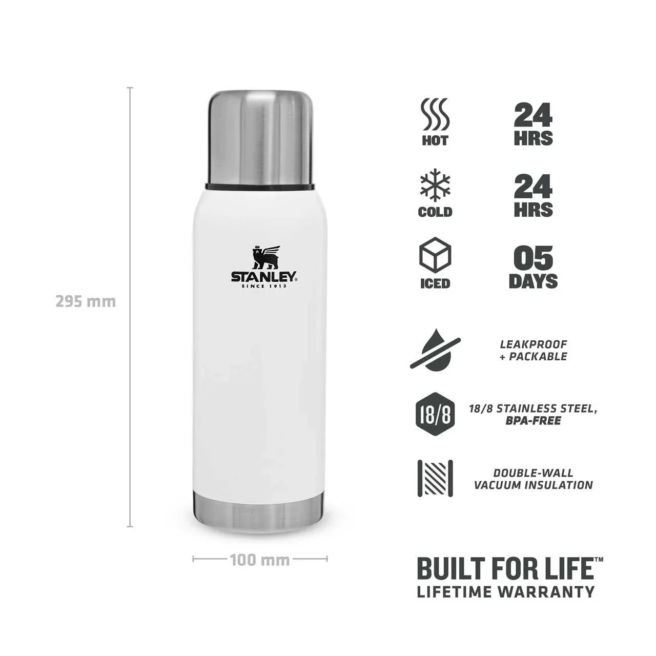 Adventure Vakuum-Flasche, 1,0 l, Edelstahl, matt weiss, Vakuum-Isolation, isolierter Trinkbecher - 0