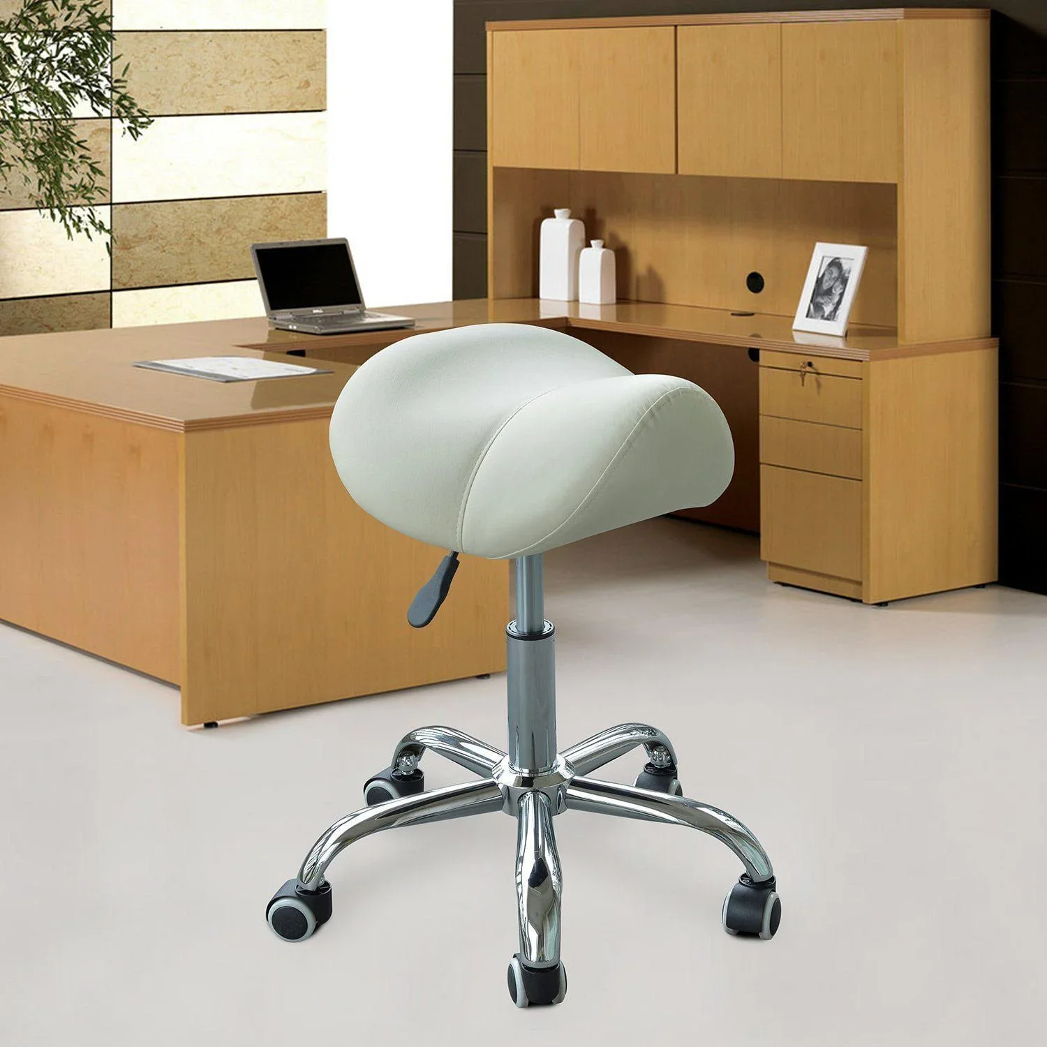 Sattelhocker - Rollhocker gepolstert höhenverstellbar beige - 2