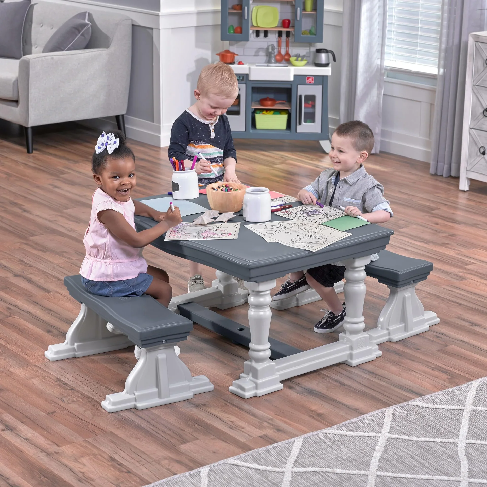 3 Piece Farmhouse Table & Bench Set - 7