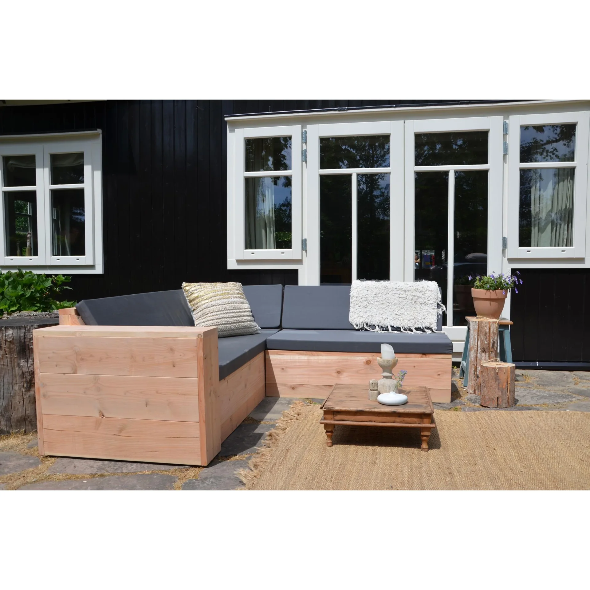 Lounge-Set aus robustem Douglas-Holz-Ecksofa 200/250 cm - 0