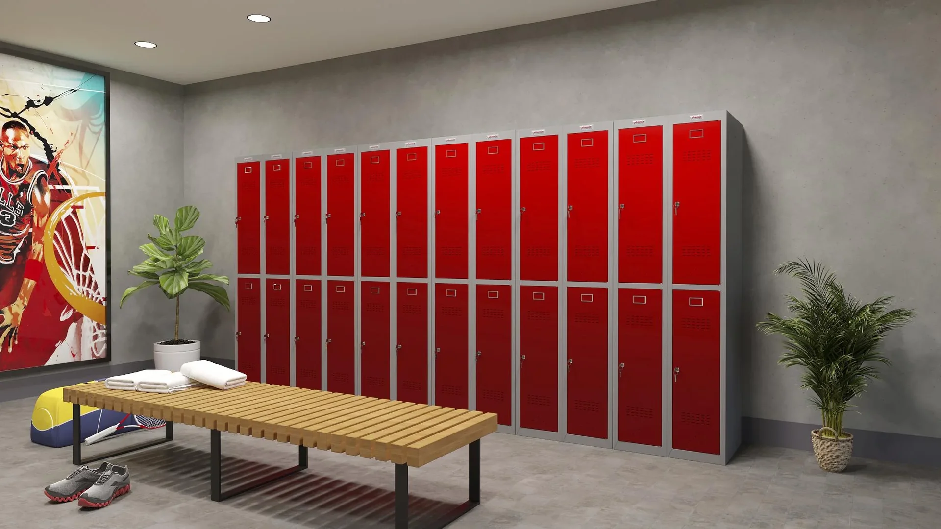 Schließfach-Spind PL-Serie - 2 Türen mit Schlüsselschlössern, grau-rot - 2