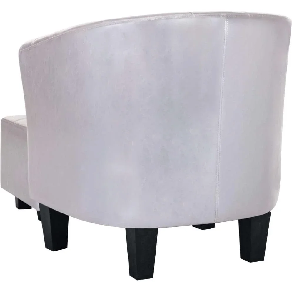 Schalensitz mit Fußhocker Kunstleder glänzend silber - 2