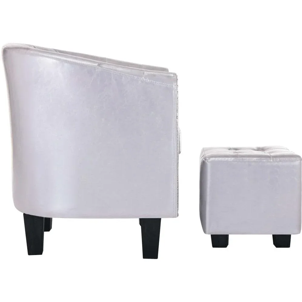 Schalensitz mit Fußhocker Kunstleder glänzend silber - 4