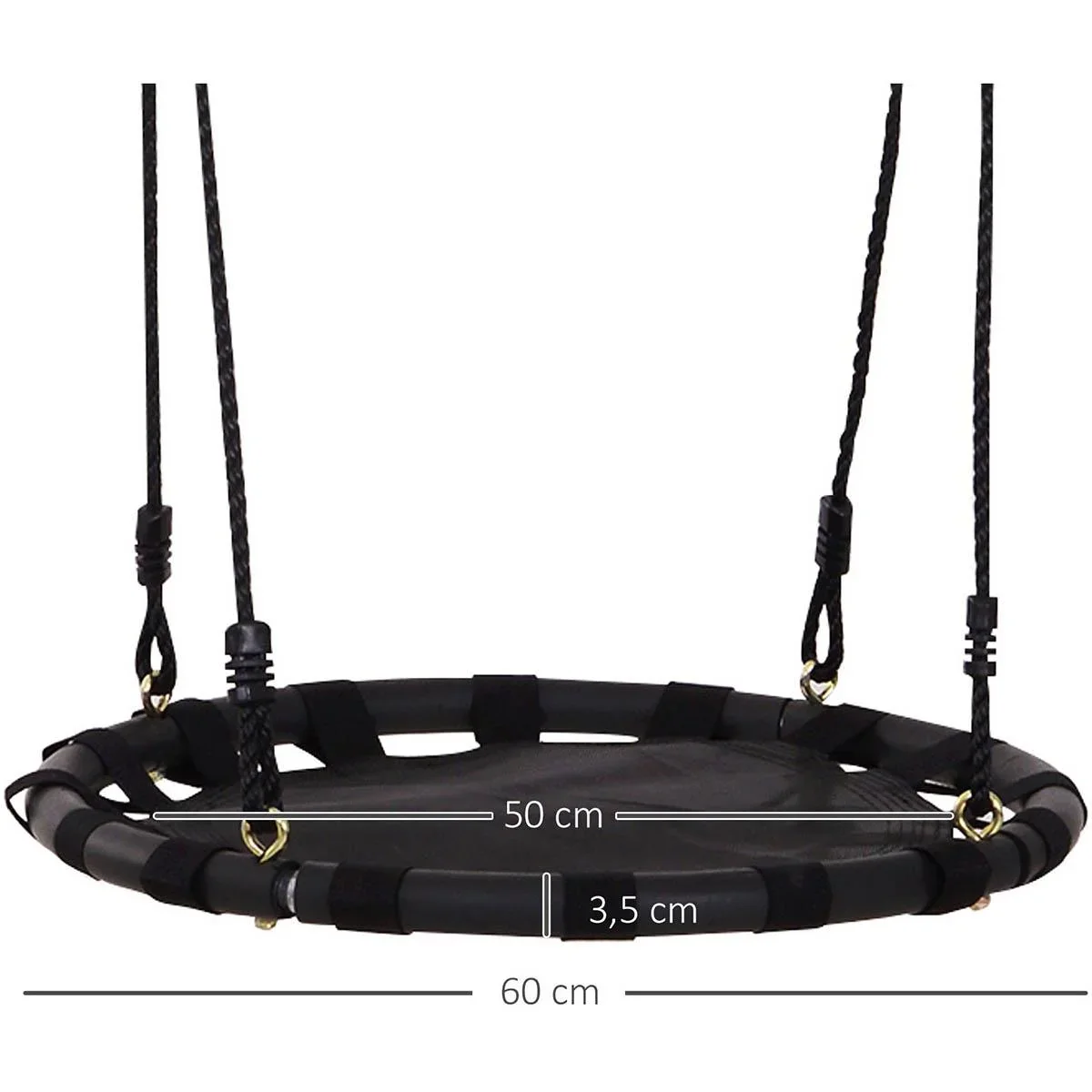 Nestschaukel Tellerschaukel Kinderschaukel Kinder Rundschaukel bis 100 kg belastbar Metall Netzgewebe Schwarz Ø60 cm - 3