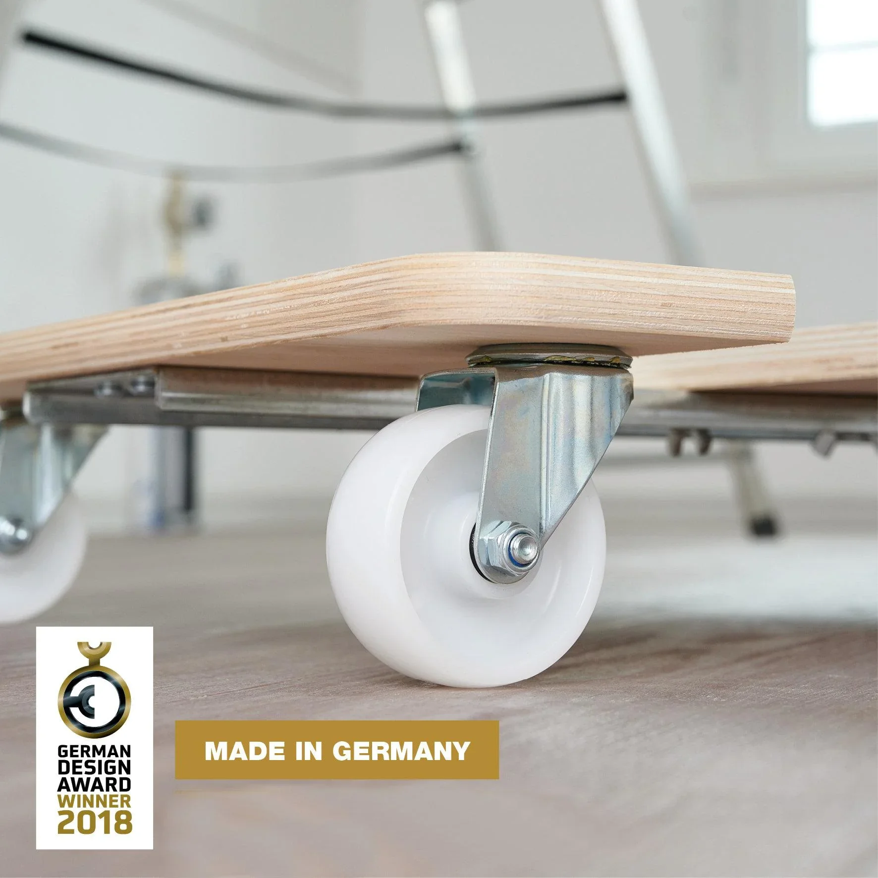 Transporthilfe MM 1332, 59-86 x 49 x 11 cm ausziehbar, harte Rollen Ø 75 mm, Rollenlager, Birke FSC®, Tragkraft 200 kg - 4