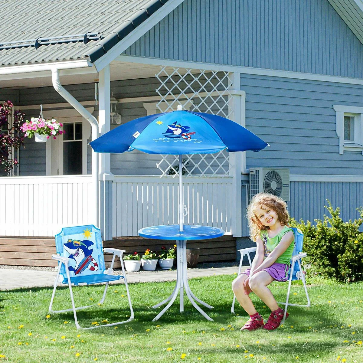 Gartentischset für 3-6 Jährige, Hai-Design, blau - 3