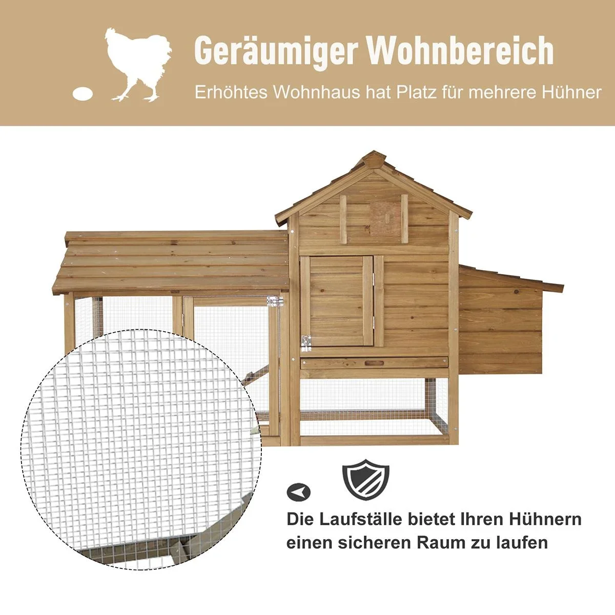 Hühnerstall mit Laufstall natur - 0