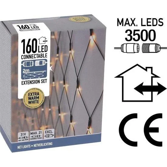 Netzbeleuchtung - Verkettbar - 160 LED - 2 Meter - Warmweiß - 1