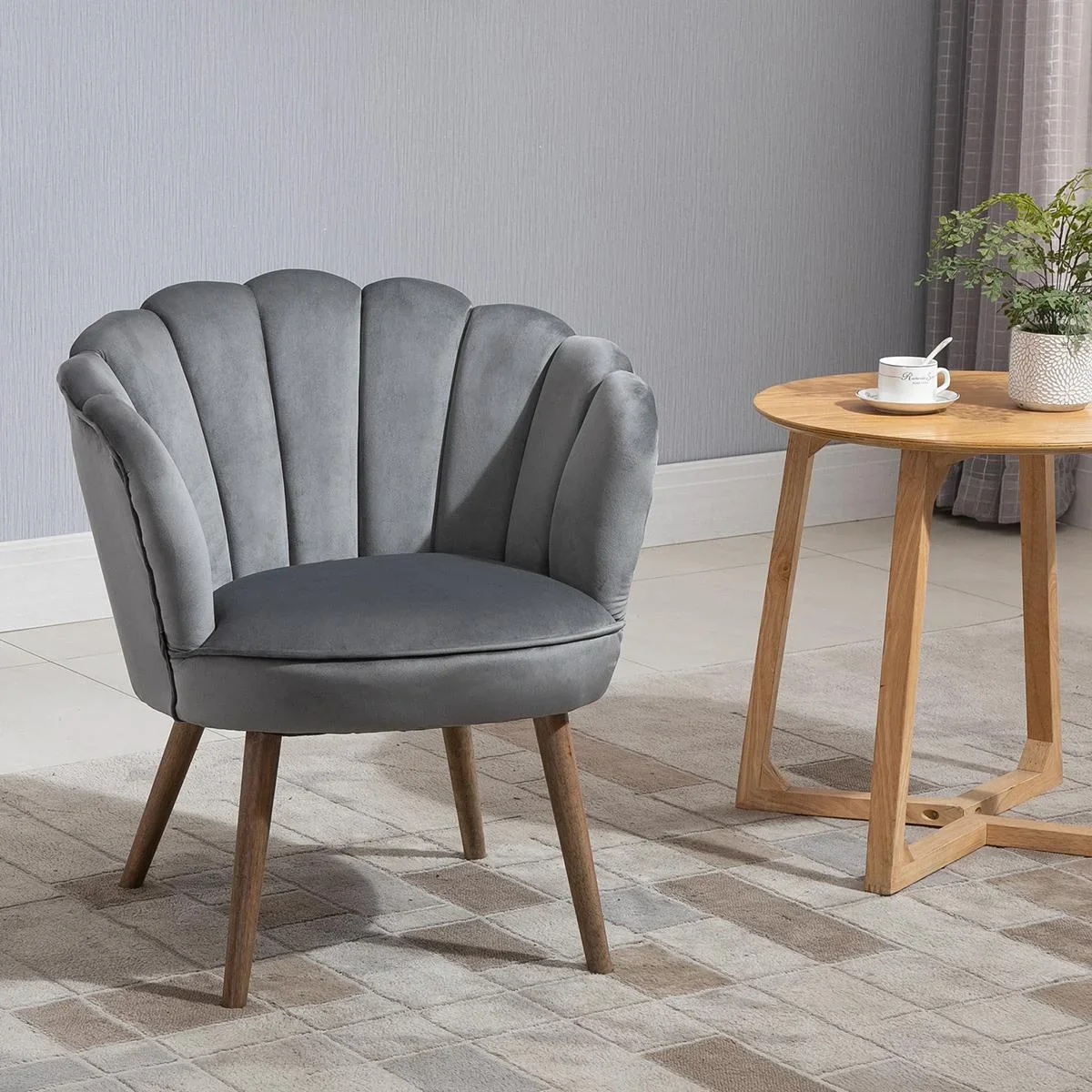 Esszimmerstuhl Küchenstuhl Sessel mit Rückenlehne Wohnzimmerstuhl Polyester Gummiholz Dunkelgrau 66 x 72 x 79 cm - 0